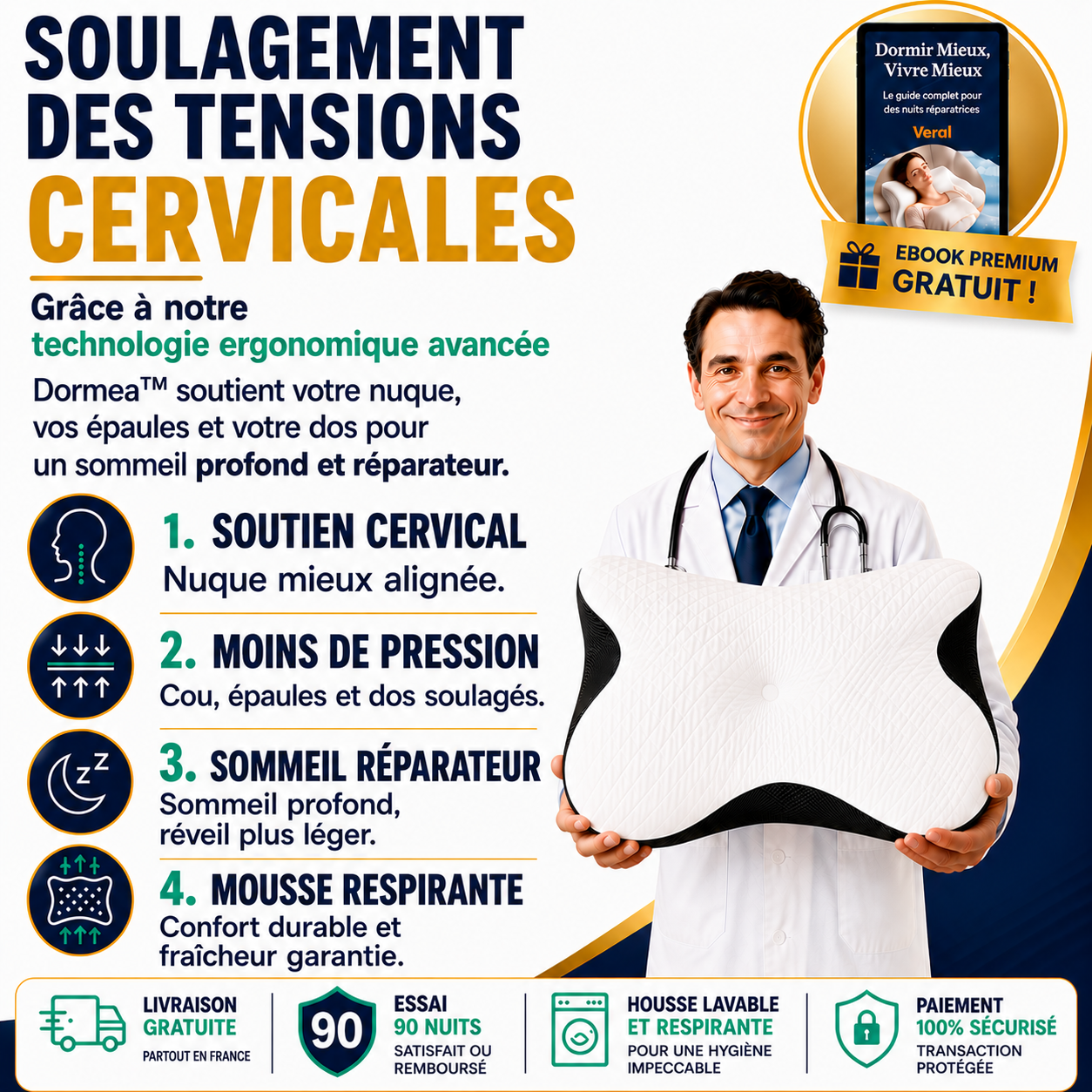 Dorméa™ – Coussin orthopédique haute précision